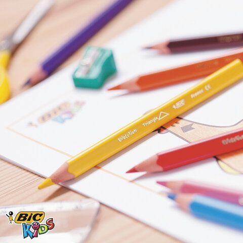 Карандаши цветные утолщенные BIC &quot;Kids Evolution Triangle&quot;, 12 цветов, пластиковые, трехгранные, картонная упаковка, 8297356