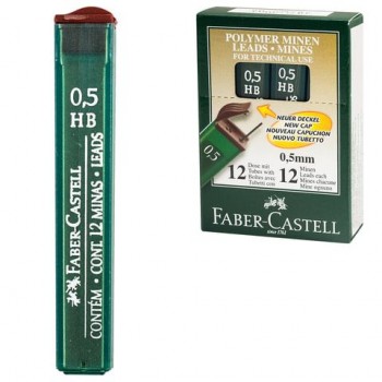 Грифели запасные 0,5 мм, HB, FABER-CASTELL 3 шт., КОМПЛЕКТ 12 шт., 521500