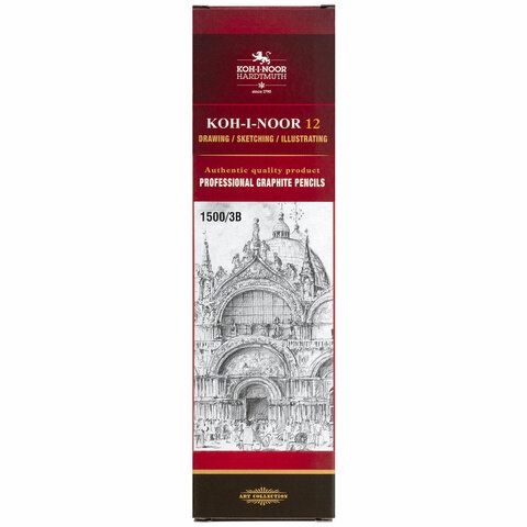 Карандаш чернографитный KOH-I-NOOR 3 шт. 1500, 1шт., 3B, корпус желтый, заточенный, 150003B01170RU