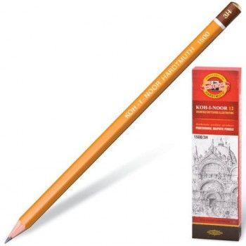 Карандаш чернографитный KOH-I-NOOR 3 шт. 1500, 1 шт., 3H, корпус желтый, заточенный, 150003H01170RU