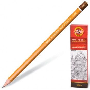 Карандаш чернографитный KOH-I-NOOR 3 шт. 1500, 1 шт., 4H, корпус желтый, заточенный, 150004H01170