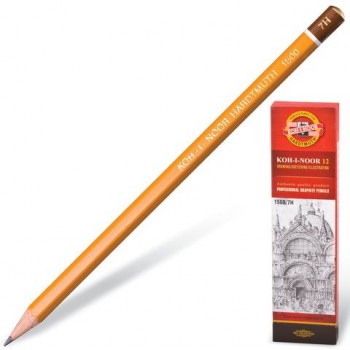 Карандаш чернографитный KOH-I-NOOR 3 шт. 1500, 1 шт., 7H, корпус желтый, заточенный, 150007H01170