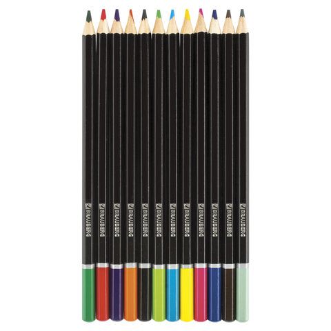 Карандаши цветные BRAUBERG &quot;Artist line&quot;, 12 цветов, черный корпус, заточенные, высшее качество, 180539