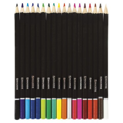 Карандаши цветные BRAUBERG &quot;Artist line&quot;, 18 цветов, черный корпус, заточенные, высшее качество, 180554