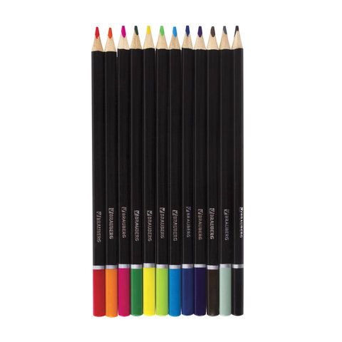 Карандаши цветные BRAUBERG &quot;Artist line&quot;, 12 цветов, трехгранные, черный корпус, высшее качество, 180596