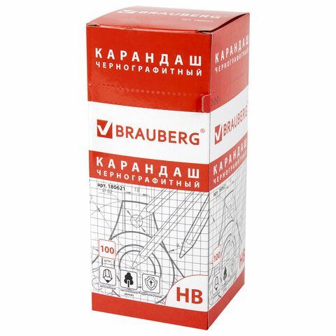 Карандаш чернографитный BRAUBERG 100 шт., 1 шт., &quot;Touch line&quot;, НВ, корпус черный, заточенный, 180621