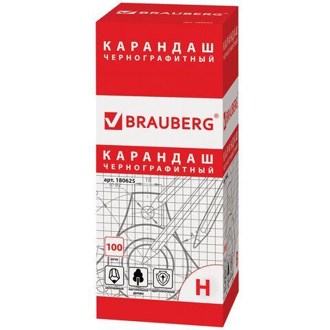 Карандаш чернографитный BRAUBERG 100 шт., 1 шт., &quot;Touch line&quot;, Н, корпус черный, заточенный, 180625