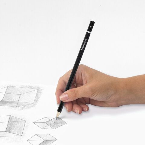 Карандаш чернографитный BRAUBERG 100 шт., 1 шт., &quot;Touch line&quot;, Н, корпус черный, заточенный, 180625