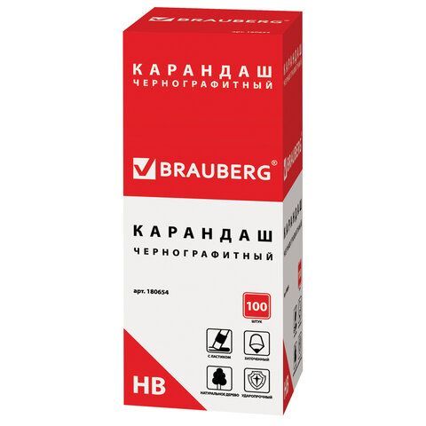Карандаш чернографитный BRAUBERG 100 шт., 1 шт., &quot;Смайлики&quot;, НВ, c ластиком, корпус желтый, заточенный, 180654