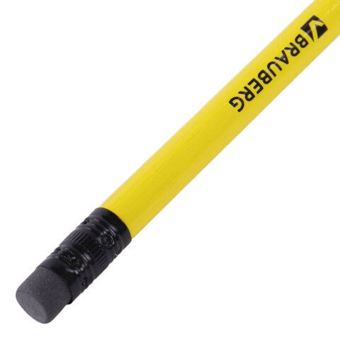 Карандаш чернографитный BRAUBERG 100 шт., 1 шт., &quot;Смайлики&quot;, НВ, c ластиком, корпус желтый, заточенный, 180654