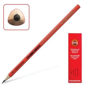 Карандаш чернографитный KOH-I-NOOR 12 шт., 1 шт., "Triograph", B, трехгранный, без резинки, корпус красный, заточенный, 1802001001KSRU