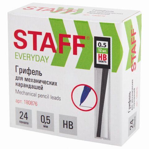 Грифели запасные 0,5 мм, HB, STAFF 6 шт. &quot;EVERYDAY&quot; MPL-876, КОМПЛЕКТ 12 шт., 180876