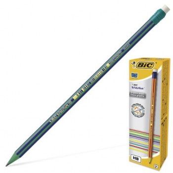 Карандаш чернографитный BIC 12 шт., 1 шт., "Evolution", HB, с резинкой, пластиковый, корпус ассорти, заточенный, 8960342