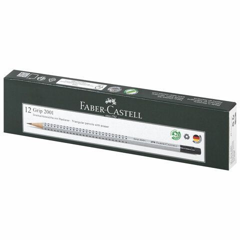 Карандаш чернографитный FABER-CASTELL, 1 шт., &quot;Grip 2001&quot;, HB, трехгранный, с ластиком, 117200