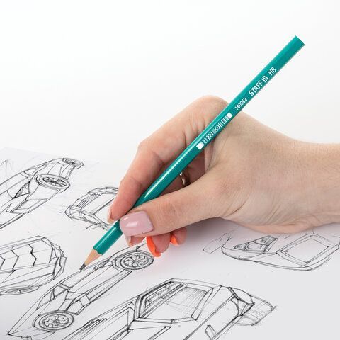 Карандаш чернографитный STAFF 12 шт. &quot;EVERYDAY&quot; BLP-963, 1 шт., НВ, пластиковый, зеленый корпус, 180962