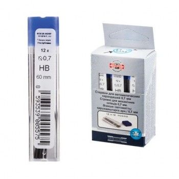 Грифели запасные 0,7 мм, HB, KOH-I-NOOR 2 шт., КОМПЛЕКТ 12 шт., 4162/HB, 41620HB007PKRU