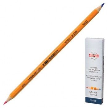 Карандаш двухцветный KOH-I-NOOR 12 шт., 1 шт., красно-синий, грифель 3,2 мм, желтый корпус, 34330EG001KS