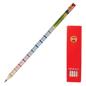 Карандаш чернографитный KOH-I-NOOR 6 шт., 1 шт., "Таблица умножения", НВ, с ластиком, 1231002477KSNV
