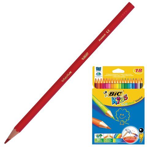 Карандаши цветные BIC &quot;Kids ECOlutions Evolution&quot;, 18 цветов, пластиковые, заточенные, европодвес, 937513