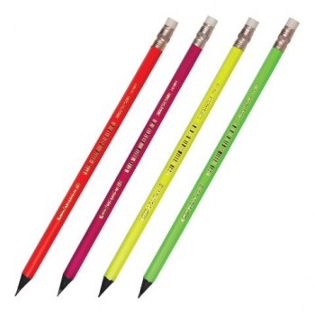 Карандаш чернографитный BIC 12 шт., 1 шт., "Evolution Fluo", HB, с резинкой, пластиковый, корпус ассорти, заточенный, 942882