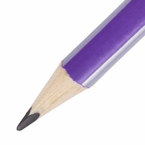 Карандаш чернографитный BRAUBERG 12 шт., 1 шт., &quot;Lines&quot;, HB, трехгранный, с ластиком, фиолетовый/серебристый, 181295