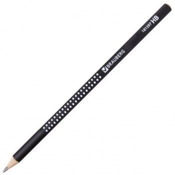 Карандаш чернографитный BRAUBERG 12 шт., 1 шт., "Black&White", HB, трехгранный, корпус черный, заточенный, 181297