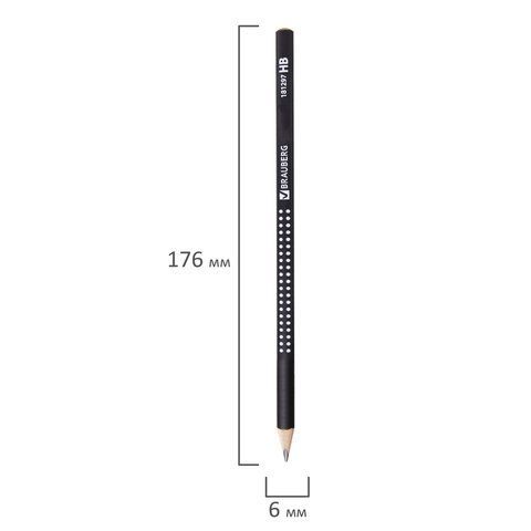 Карандаш чернографитный BRAUBERG 12 шт., 1 шт., &quot;Black&amp;White&quot;, HB, трехгранный, корпус черный, заточенный, 181297