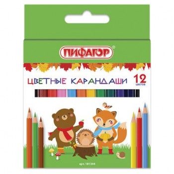 Карандаши цветные ПИФАГОР 4 шт. "МАЛЫШИ-КАРАНДАШИ", 12 цветов, укороченные, заточенные, 181344