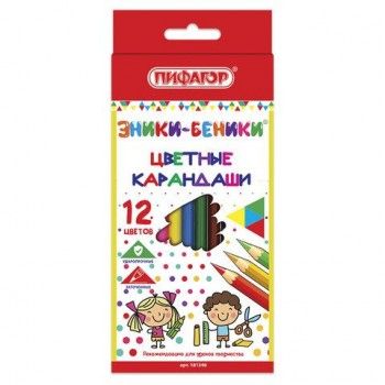 Карандаши цветные ПИФАГОР 3 шт. "ЭНИКИ-БЕНИКИ", 12 цветов, классические, заточенные, 181346
