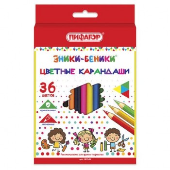 Карандаши цветные ПИФАГОР "ЭНИКИ-БЕНИКИ", 36 цветов, классические заточенные, 181349