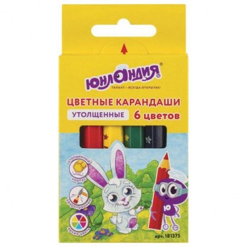 Карандаши цветные утолщенные ЮНЛАНДИЯ 4 шт. "МАЛЫШИ-КАРАНДАШИ", 6 цветов, укороченные заточенные, 181375