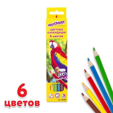 Карандаши цветные ЮНЛАНДИЯ &quot;МИР ЖИВОТНЫХ&quot;, 6 цветов, классические заточенные, 181382