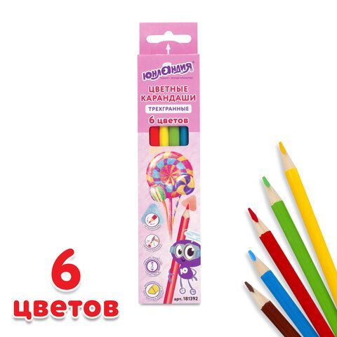 Карандаши цветные ЮНЛАНДИЯ 2 шт. &quot;СЛАДКИЕ ИСТОРИИ&quot;, 6 цветов, трехгранные заточенные, 181392