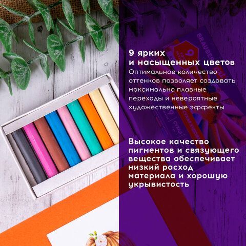 Пастель сухая художественная BRAUBERG ART 2 шт. DEBUT, 9 цветов, круглое сечение, 181459
