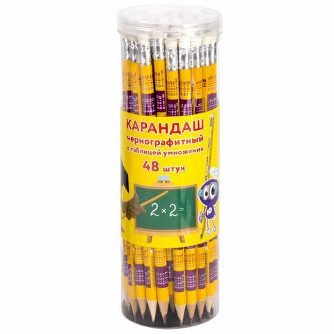 Карандаш чернографитный с таблицей умножения ЮНЛАНДИЯ 48 шт. &quot;ЮНЛАНДИК-МАТЕМАТИК&quot;, HB, с ластиком, 181581