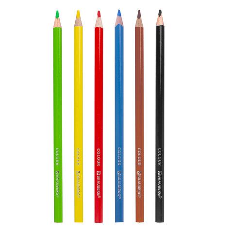 Карандаши цветные BRAUBERG 4 шт. PREMIUM, 6 цветов, трехгранные, грифель 3,3 мм, 181650