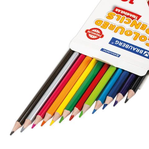 Карандаши цветные BRAUBERG 3 шт. PREMIUM, 12 цветов, пластиковые, трехгранные, грифель 3 мм, 181661