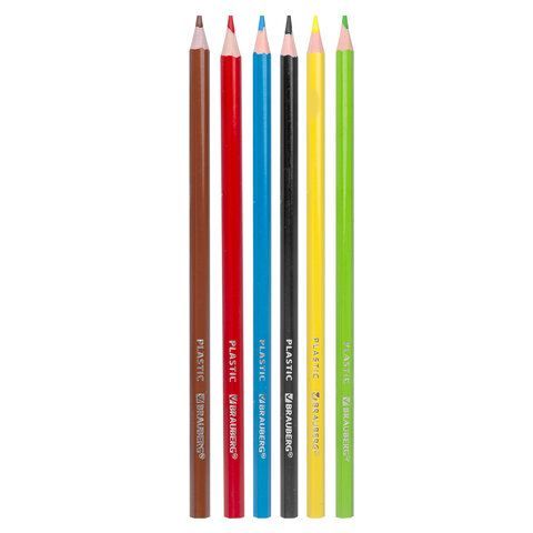 Карандаши цветные BRAUBERG 6 шт. PREMIUM, 6 цветов, пластиковые, шестигранные, грифель 3 мм, 181665