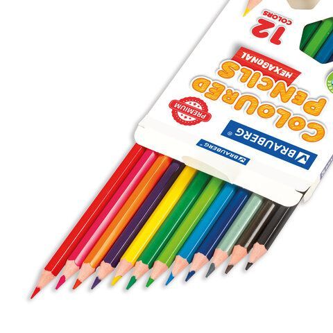 Карандаши цветные BRAUBERG 3 шт. PREMIUM, 12 цветов, пластиковые, шестигранные, грифель 3 мм, 181666