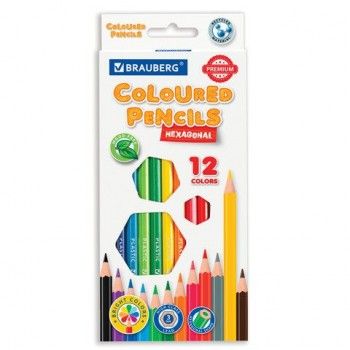 Карандаши цветные BRAUBERG 3 шт. PREMIUM, 12 цветов, пластиковые, шестигранные, грифель 3 мм, 181666