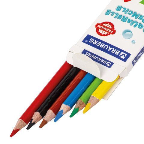 Карандаши цветные акварельные BRAUBERG 3 шт. PREMIUM AQUARELLE, 6 цветов, грифель 4 мм, 181670.
