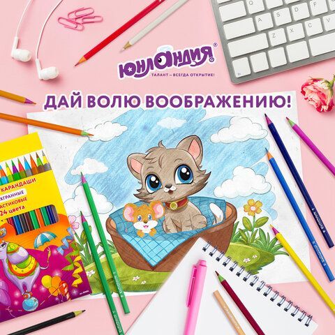 Карандаши цветные ЮНЛАНДИЯ &quot;КАРНАВАЛ&quot;, 24 цвета, пластиковые, заточенные, трехгранный корпус, 181686