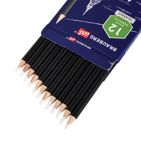 Карандаш художественный белый BRAUBERG ART 12 шт. CLASSIC, 1 шт., МЯГКИЙ грифель 3,3 мм, 181695
