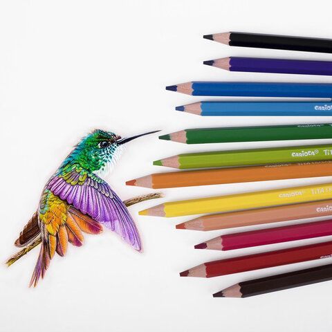 Карандаши цветные стираемые с резинкой CARIOCA &quot;Erasable&quot;, 12 цветов, пластик, шестигранные, заточенные, 42897