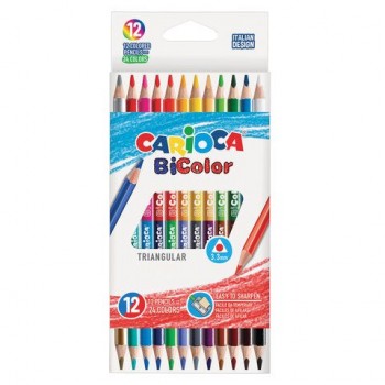 Карандаши двусторонние CARIOCA "Bi-color", 12 штук, 24 цвета, трехгранные, заточенные, 42991