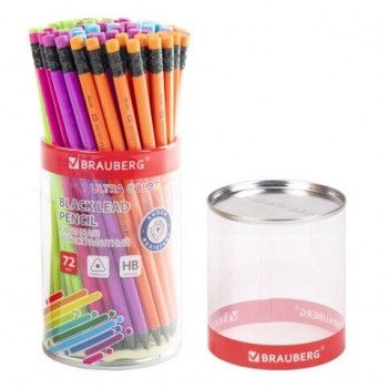 Карандаш чернографитный BRAUBERG 72 шт. "ULTRA COLOR", 1 шт., HB, с ластиком, пластиковый, 181708