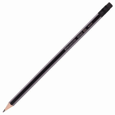 Карандаш чернографитный BRAUBERG 72 шт. &quot;Style&quot;, 1 шт., HB, с ластиком, корпус черно-серый, 181717