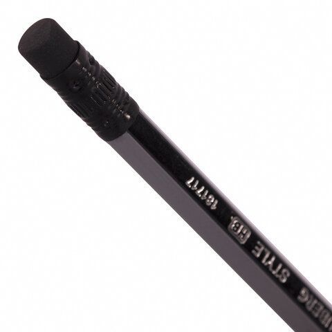 Карандаш чернографитный BRAUBERG 72 шт. &quot;Style&quot;, 1 шт., HB, с ластиком, корпус черно-серый, 181717