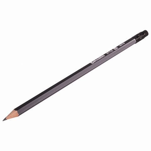 Карандаш чернографитный BRAUBERG 72 шт. &quot;Style&quot;, 1 шт., HB, с ластиком, корпус черно-серый, 181717