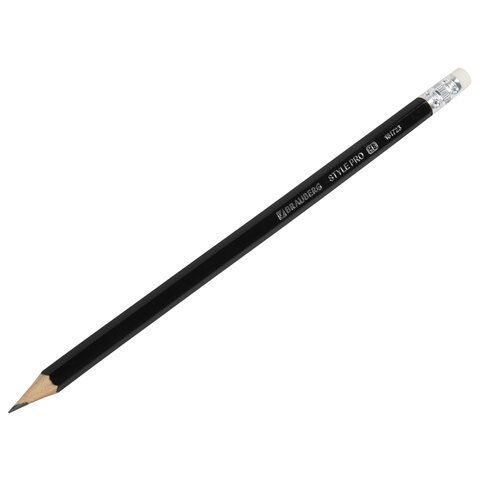 Карандаш чернографитный BRAUBERG 72 шт. &quot;Style PRO&quot;, 1 шт., HB, с ластиком, корпус черный, 181723